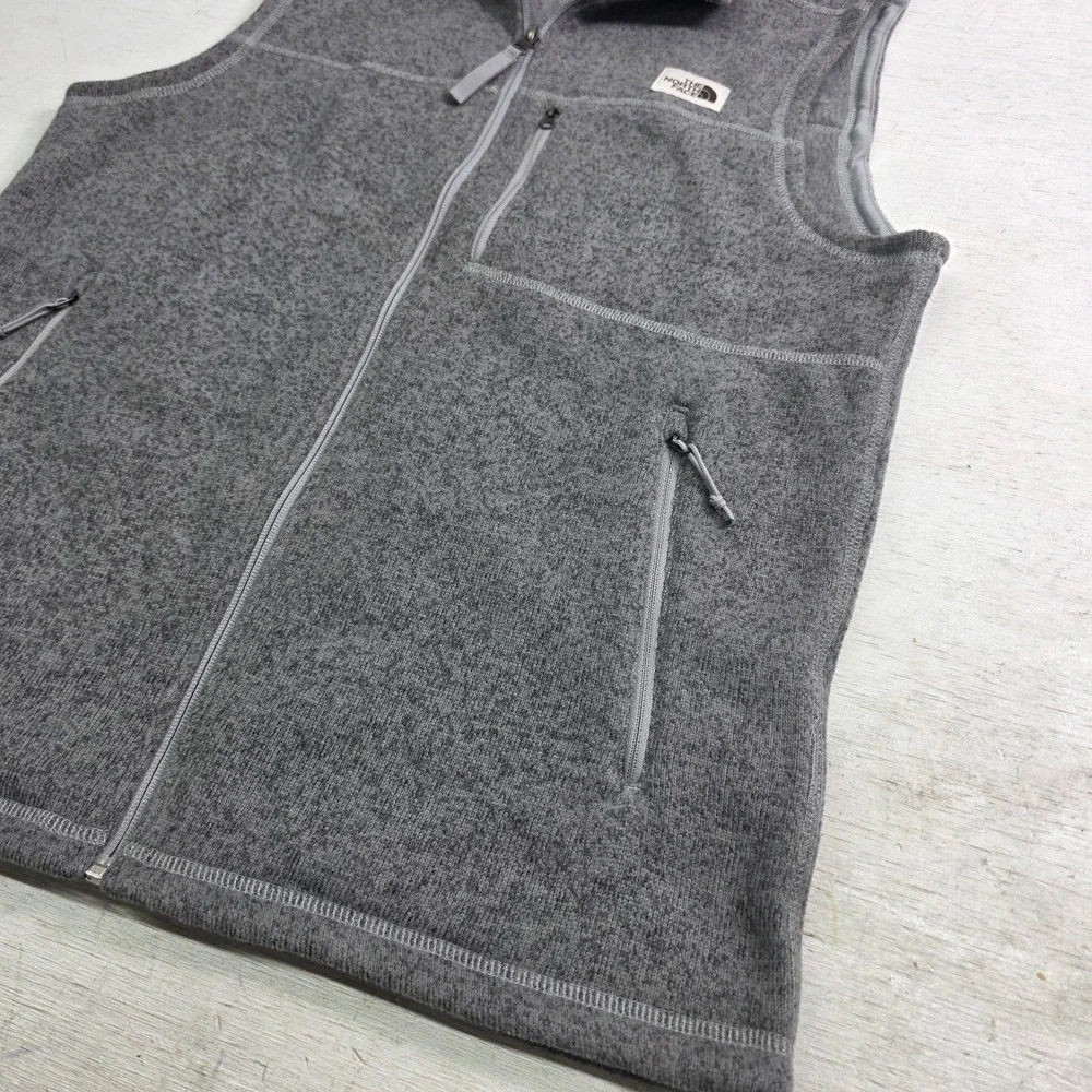 The North Face Gordon Lyons Vest Gray Full Zip Fleece Lined Jacket Mens Sz M EUC